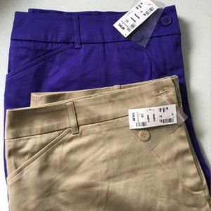 NWT Avenue Bermuda Shorts Size 18 - TWO PAIR  - 1 Tan Khaki and 1 Purple